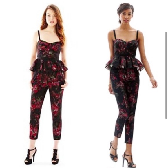 🥀 Pearl by Georgina Chapman of Marchesa Black Red Floral Lace Bustier Top | 2 - Picture 9 of 14